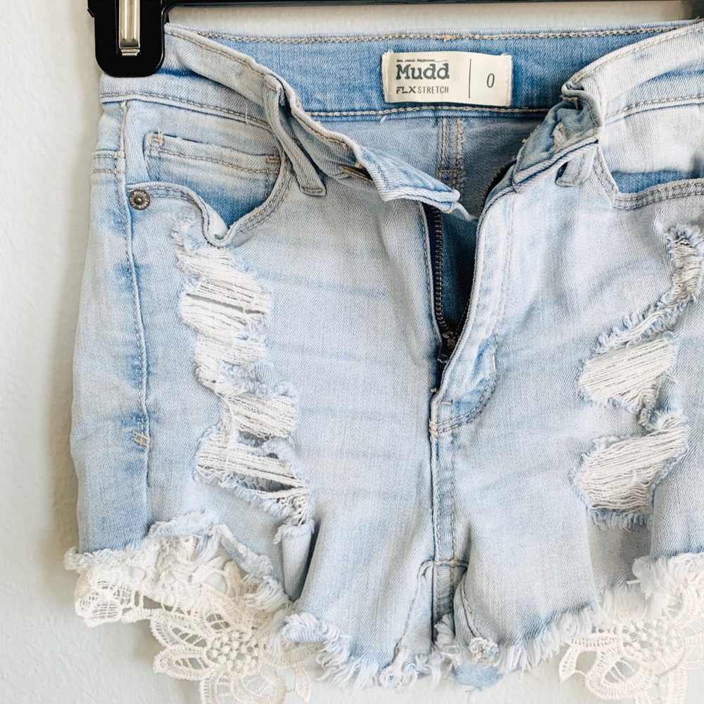 Mudd Destroyed Stretch Jean Denim Raw Hem Short 0